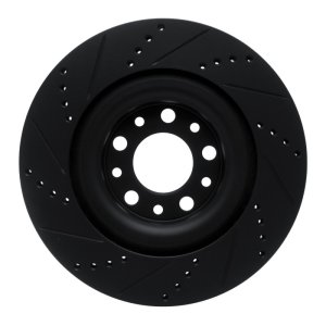 Alfa Romeo Stelvio Brake Rotor (1) - Rear Right - R1 Concepts - Drilled & Slotted - Black - `17-`25